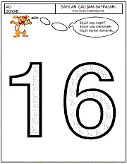 okul öncesi 16 sayısı çizgi çalışması